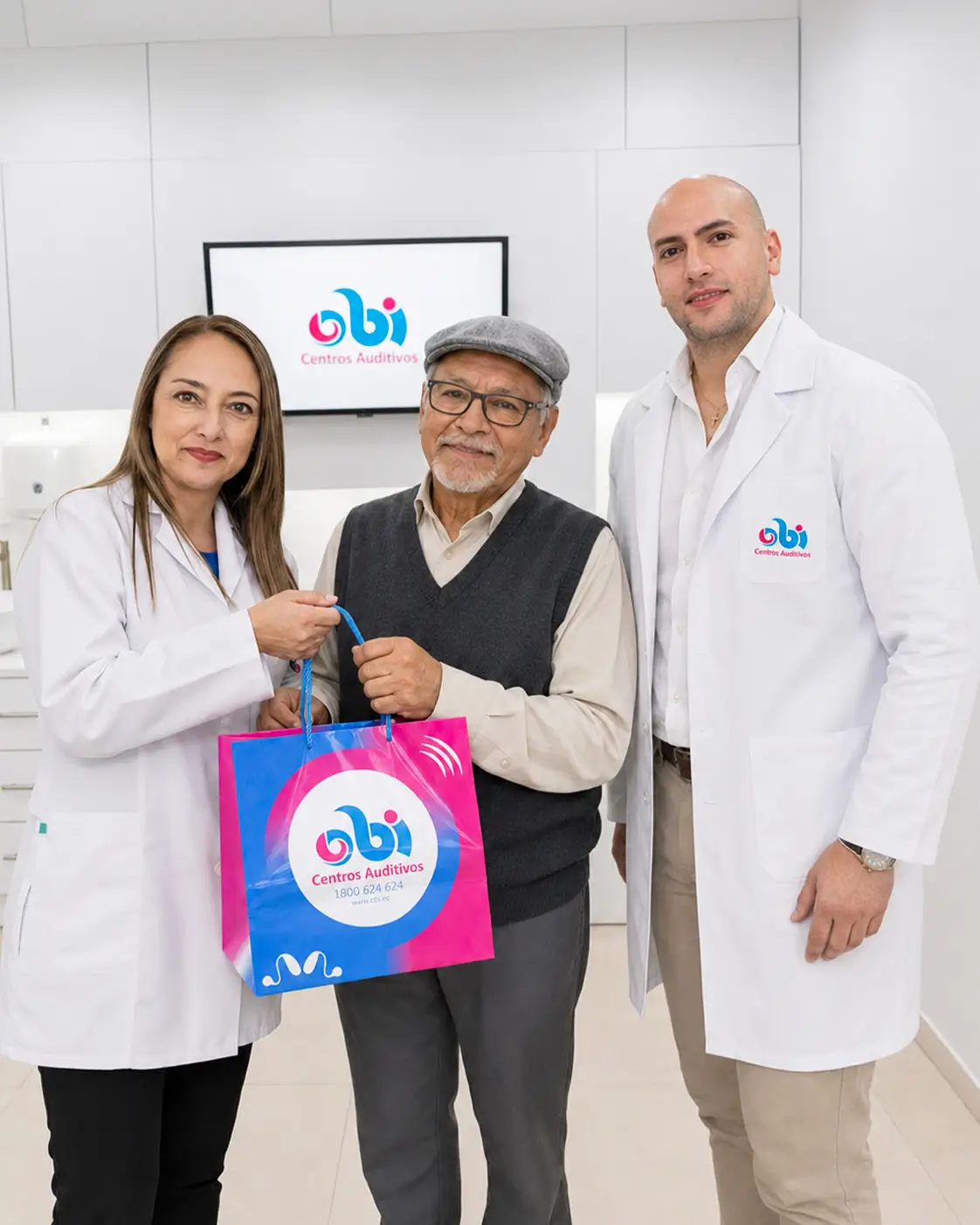 Paciente satisfecho con la atención auditiva de Centros Auditivos OBI en Ecuador